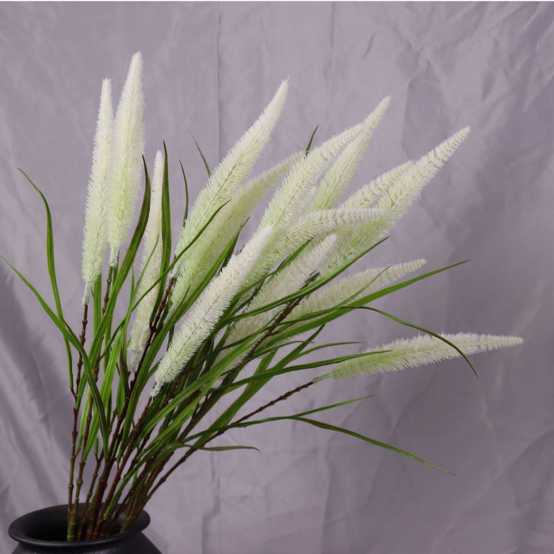 Artificial Reed Grass Bush with 3 Blooms, 40" Tall, Silk-Like Fabric, for Indoor/Outdoor Decor, Weddings, and Events