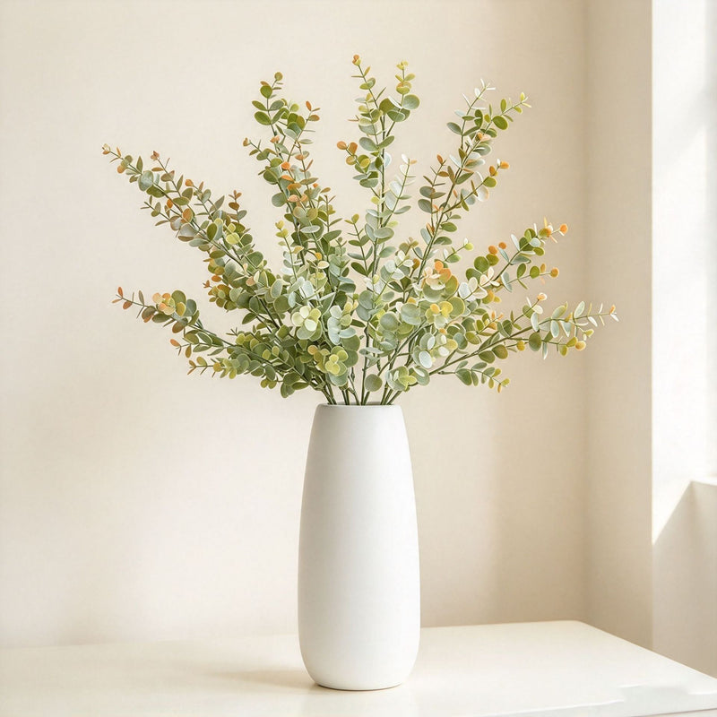 Artificial Eucalyptus & Money Leaf Bush, 36-Branch Plastic Greenery, Bendable Stems, Indoor Outdoor Decor