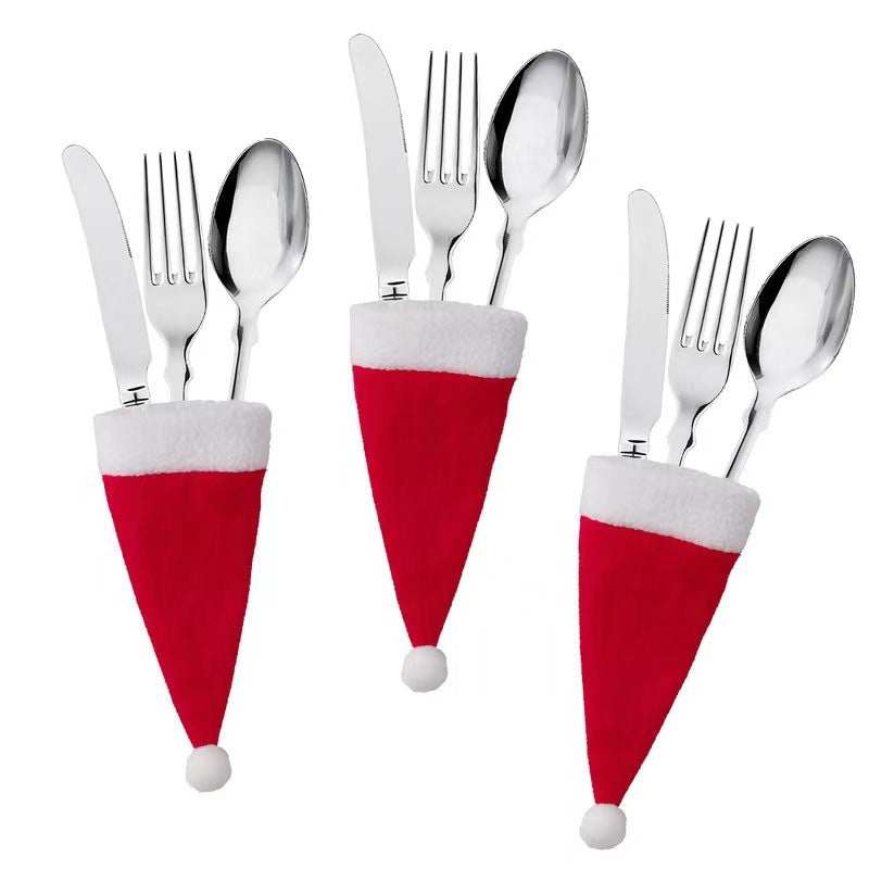 10 Pcs Mini Christmas Knife and Fork Covers for Dinner Table Holiday Decor