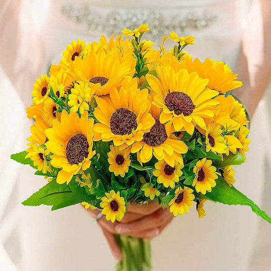 Bulk 2 Pcs Artificial Sunflower Bouquets Arrangements with Stems Photogenic Wedding Props for Bridal Bouquets Spring Baby Gender Reveal Backdrops Boho Farmhouse Mantel Styling Wholesale