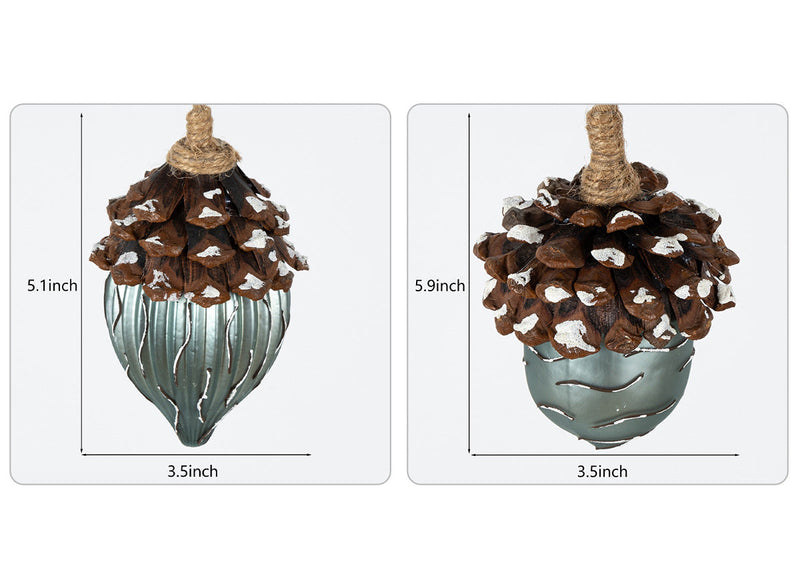 2 Pcs Artificial Glass Pine Cone Ornaments for Christmas Thanksgiving Fall Party Hanging Decorations
