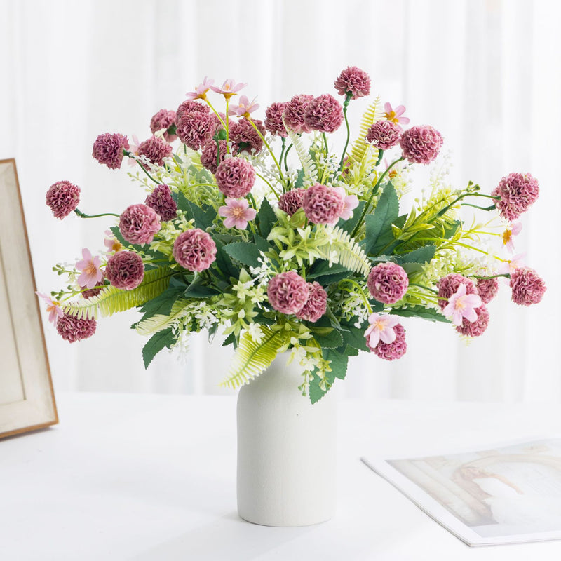 Artificial Dandelion Hydrangea Bush, 8 Blooms, 14" Tall, Plastic, Wedding Decor, Home Decor, Event Styling