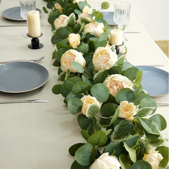 70.8" Wedding Decor Garland - Faux Eucalyptus & Blue Peony Vines for Wedding Decorations