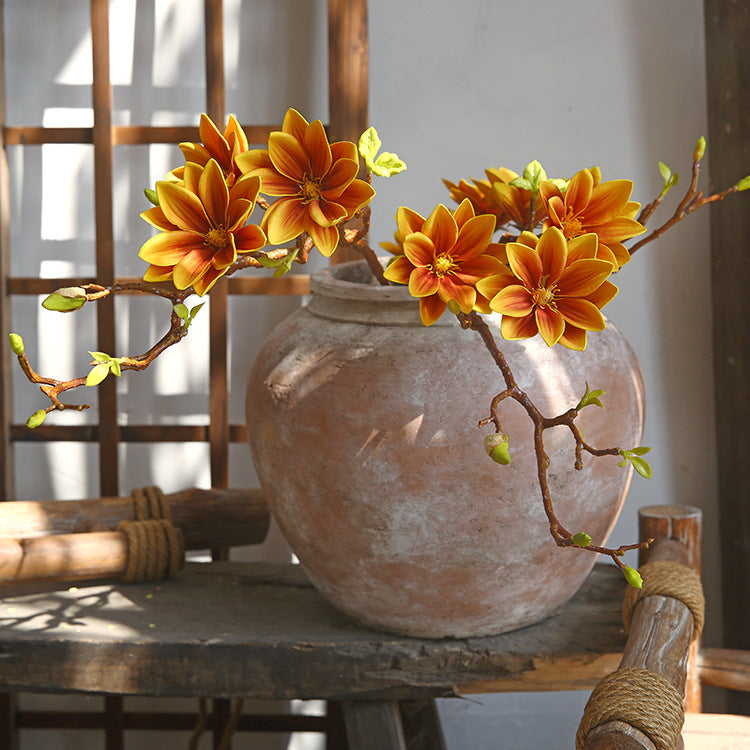 Premium PU Artificial Magnolia Flowers 2-Pack - New Chinese Style Home Decor for Living Room & Dining Table (31.1 Inches)