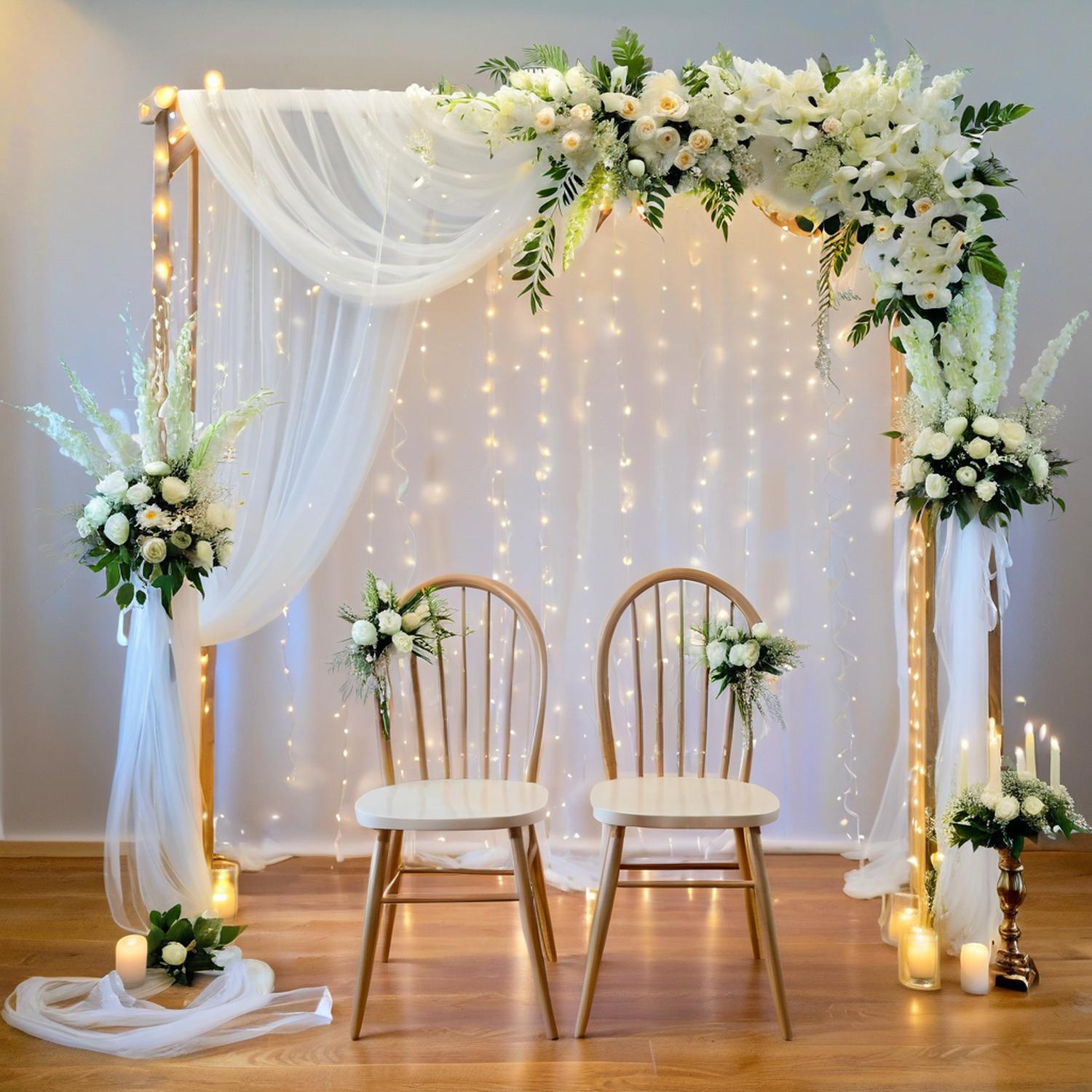 White Sheer Wedding Backdrop Fabric - Outdoor Wedding Arch Decor for Party & Ceremony