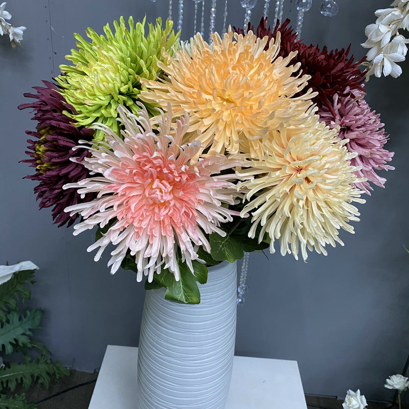 Single Stem Artificial Chrysanthemum, 29" Realistic Silk-Like Fabric Flower for Weddings & Home Decor, Dragon Claw Mum