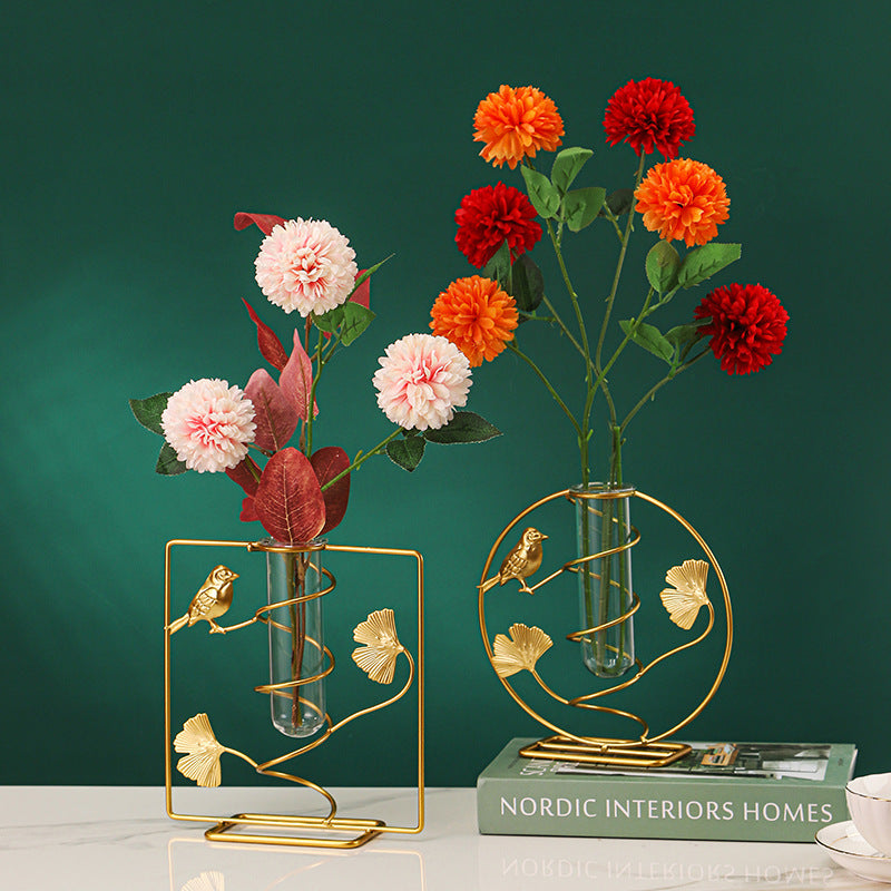 Bulk 1pc Elegant Ginkgo Leaf Metal Vase with Geometry Stand for Home Decor Flower Arrangements Wholesale