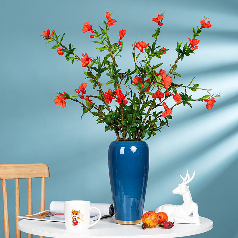 Single Stem Artificial Pomegranate Flower, 80cm Realistic Plastic Floral Decor for Home, Wedding, and Event Styling