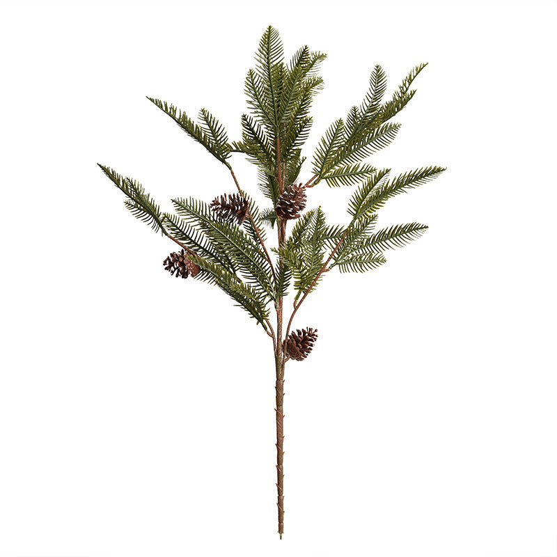 Christmas Artificial Pine Branch with Pine Cones - Realistic Mini Tabletop Decor 2-Pack for Festive Home Setup