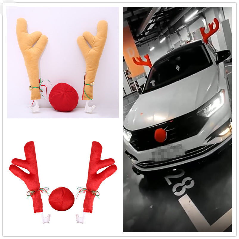 Turn Car into Rudolph in 30 sec – 3-Piece Christmas Antler Kit 17" Tall, Weather-Soft Felt