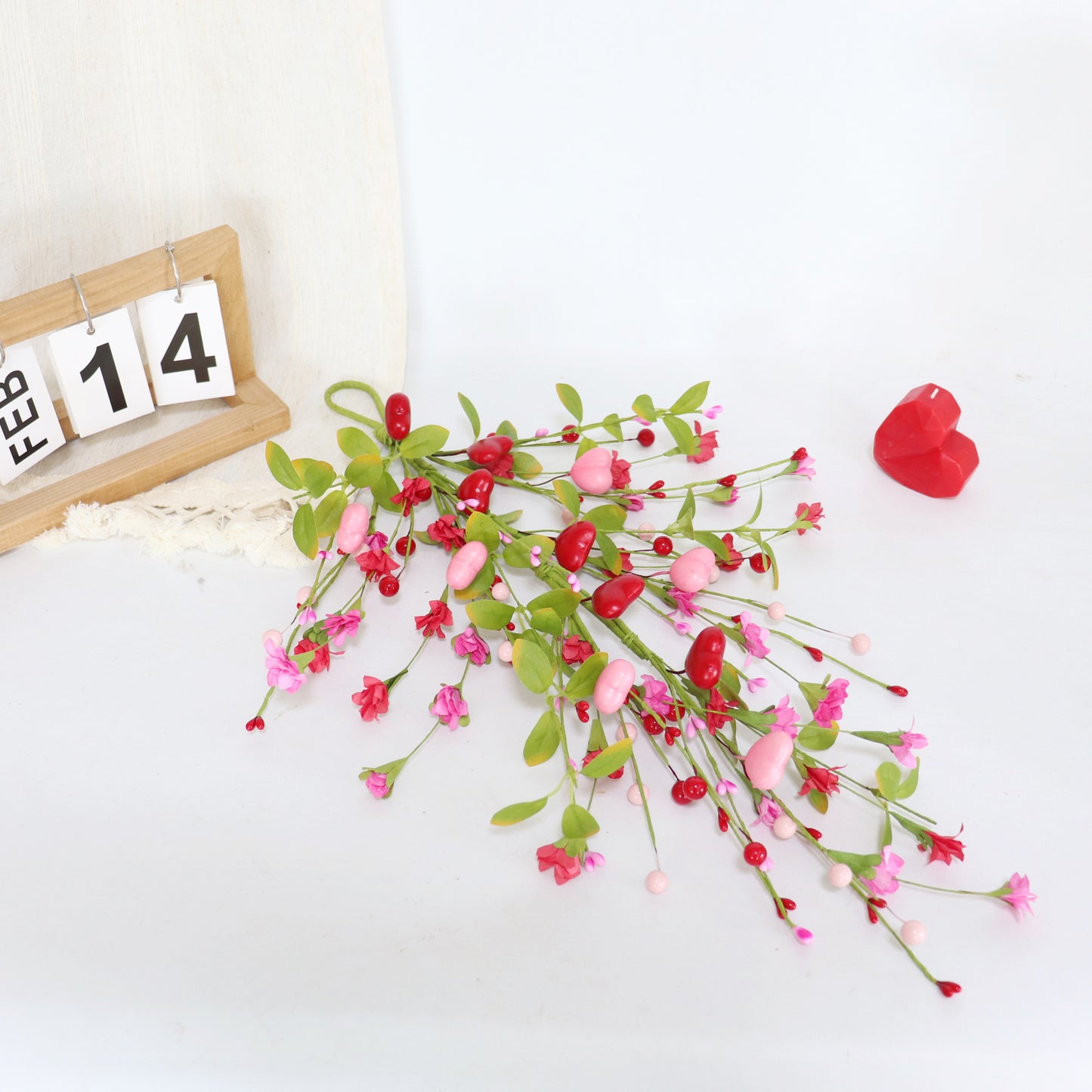 Valentine’s & Mother’s Day Paper Flower Heart Garland - 24 Inch | Handmade Wall Decor with Foam Berries