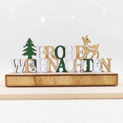 German Merry Xmas Letter Ornaments Bulk Set for Table Decoration Wooden Glow Letters Wholesale