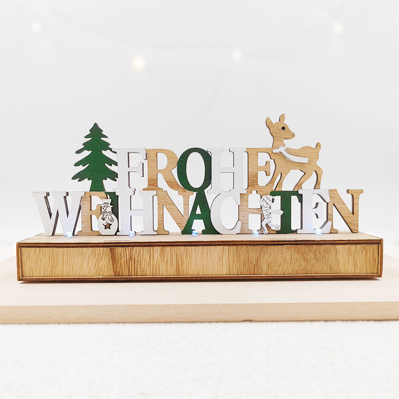 German Merry Xmas Letter Ornaments Bulk Set for Table Decoration Wooden Glow Letters Wholesale