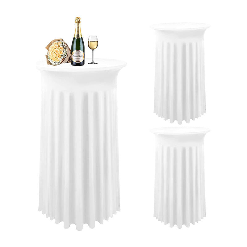 Bulk Round Polyester Tablecloth with Stretch Skirt Cover for Bar Wedding Cocktail Party Banquet Table Wholesale