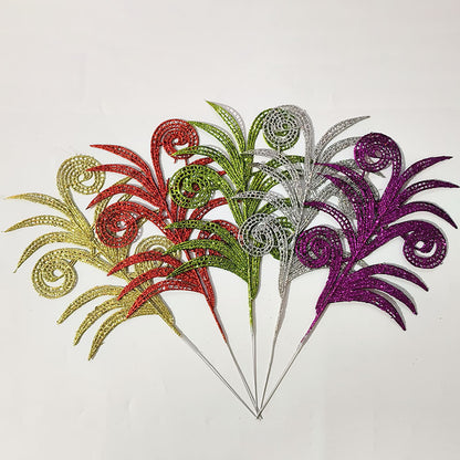 Christmas Gold Glitter Plastic Leaf Ornaments 2-Pack - 15.7" Length 7.5"Width | Sparkly Cutout Decor for Christmas Trees