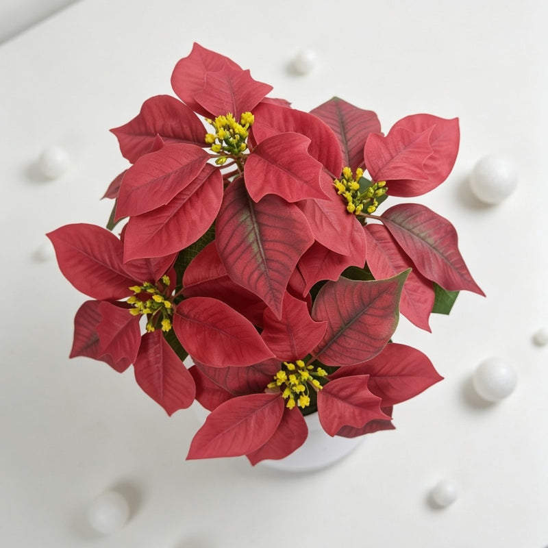 5-Bloom Artificial Poinsettia Bush, 20" Tall, Silk-Like Fabric, Indoor Holiday Decoration