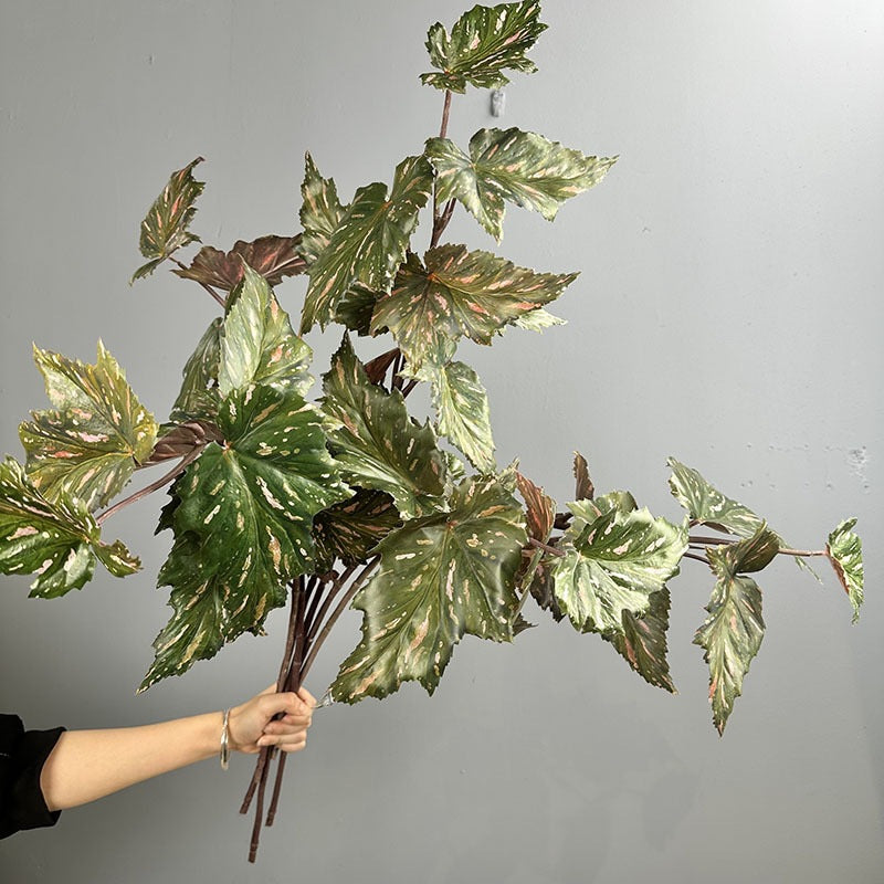 Artificial Begonia Bush, 28" Tall Faux Trout Leaf Begonia Plant for Home Decor, Wedding Centerpieces, and Commercial Displays