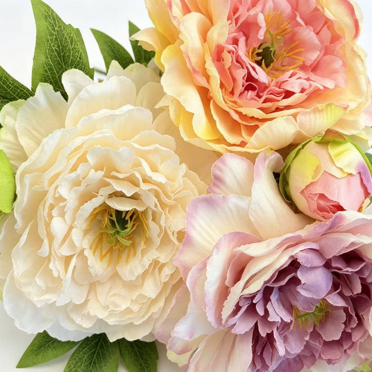Peony & Ranunculus Silk Bush with 2 Blooms, 20" Tall, for Weddings & Home Decor