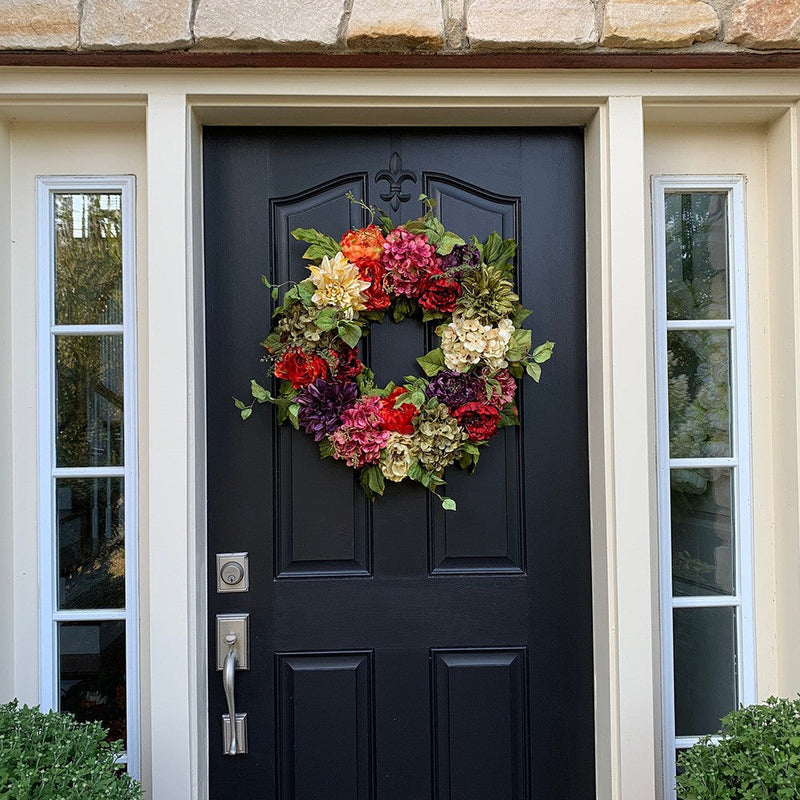 Artificial Silk Hydrangea Peony Dahlia Wreaths Bulk Set for Front Door Wall Hanging Home Decor