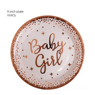 Bulk 10 Pcs Pink Disposable Tableware with Baby Girl Letters Decor Wholesale