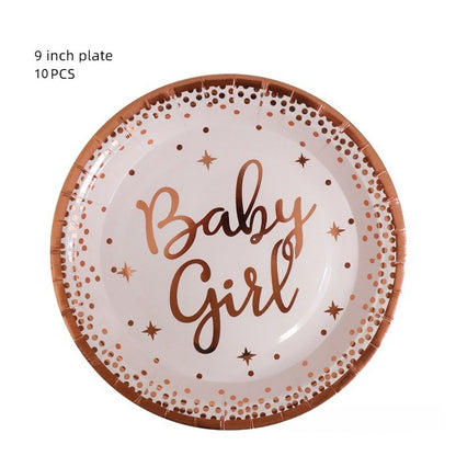 Bulk 10 Pcs Pink Disposable Tableware with Baby Girl Letters Decor Wholesale