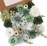 24 Pcs Silk Rose Bouquet Combo Dahlia & Roses Bouquet Kit with Adjustable Stems Hyper-Realistic Floral Arrangements for Wedding Arches Bridal DIY Baby Shower Centerpieces & Moody Home Decor UV Fade Resistant Wholesale
