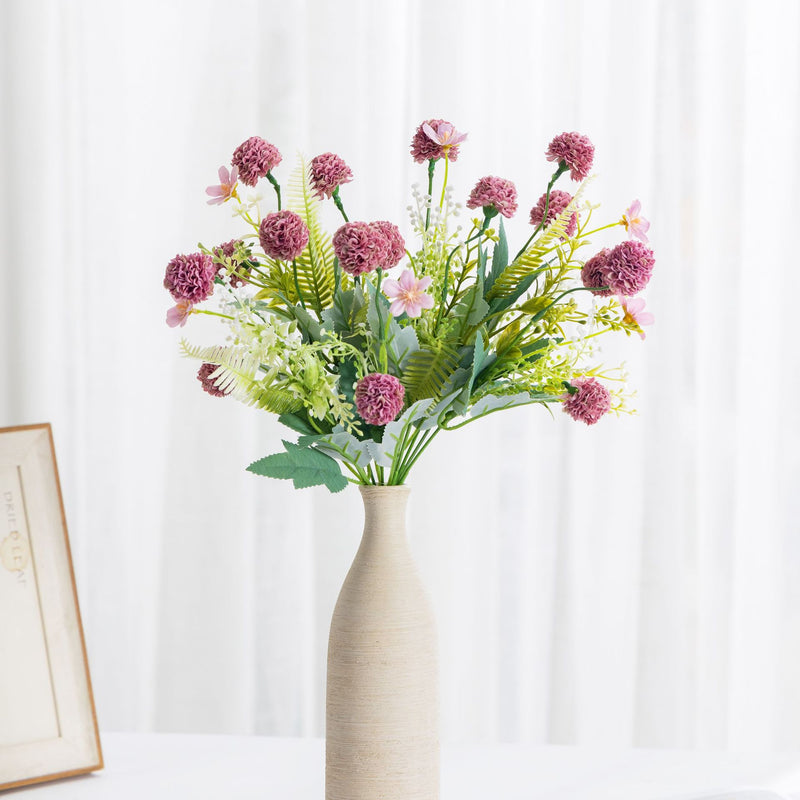 Artificial Dandelion Hydrangea Bush, 8 Blooms, 14" Tall, Plastic, Wedding Decor, Home Decor, Event Styling