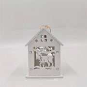 2.7 Inch Christmas Log Cabin with Elk Ornaments Bulk Artificial Holiday Decoration