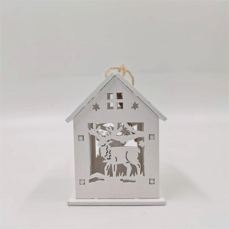 2.7 Inch Christmas Log Cabin with Elk Ornaments Bulk Artificial Holiday Decoration