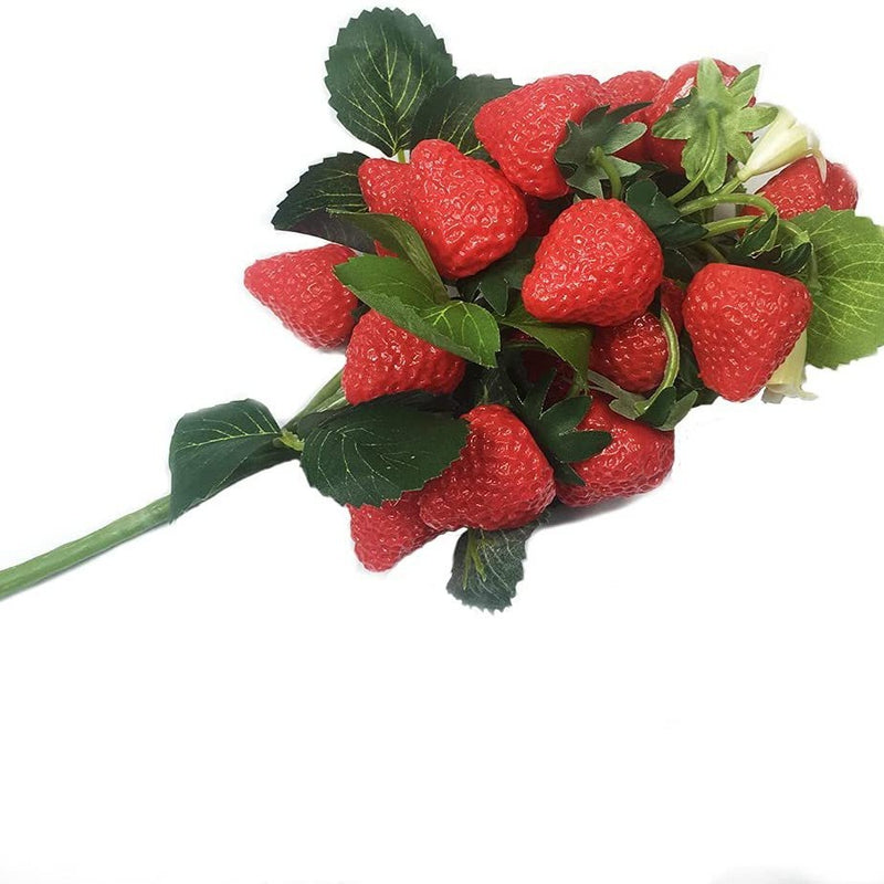 Strawberry Artificial Flower Bush, 19 Blooms, 11" Tall, PVC Material, Perfect for Home Decor, Weddings, and DIY Projects