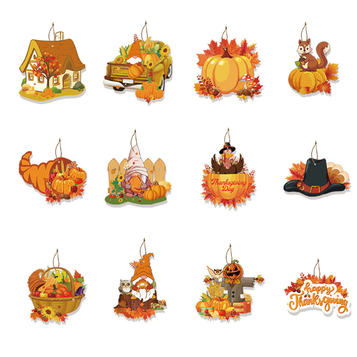 Thanksgiving Decor Hanging Tags - Turkey Pumpkin Maple Leaf Party Ornaments (2 Pack)