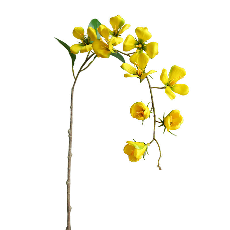 Artificial Dogwood Flower Stem, Single Stem with 9 Blooms, 33" Tall, Silk Floral Arrangement for Home Decor, Wedding, Events - Yellow, Pink, White