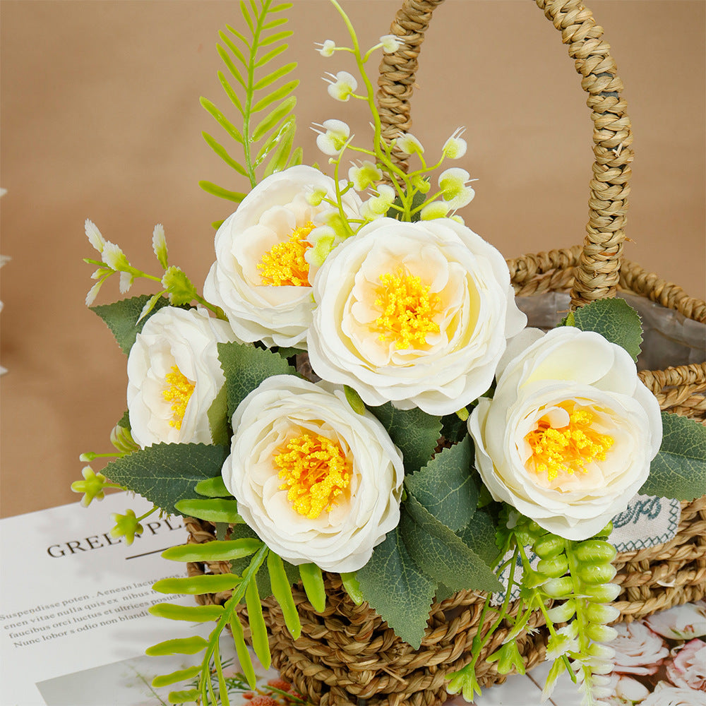 5-Stem Happy Rose Artificial Flowers 12" - Home Wedding Decor Table Centerpiece