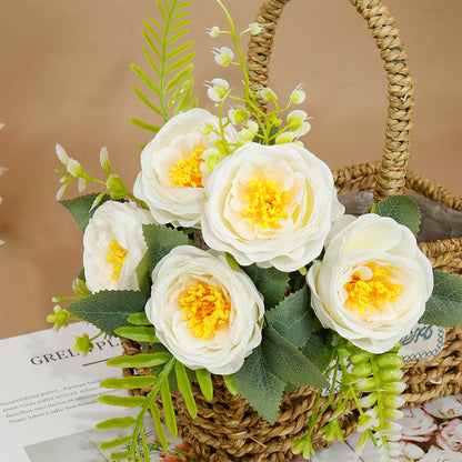 5-Stem Happy Rose Artificial Flowers 12" - Home Wedding Decor Table Centerpiece