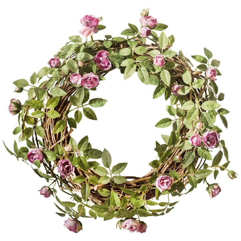 Artificial Angus Rose and Small Rose Vine Garland, 57 Inch Silk-Like Fabric, Wedding Arch and Wall Decor