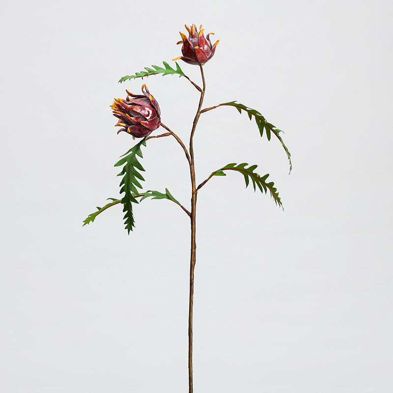 Artificial Milk Thistle Stem, Double Bloom Faux Botanical for Home Decor, Office & Events, 23" with 5 Leaves