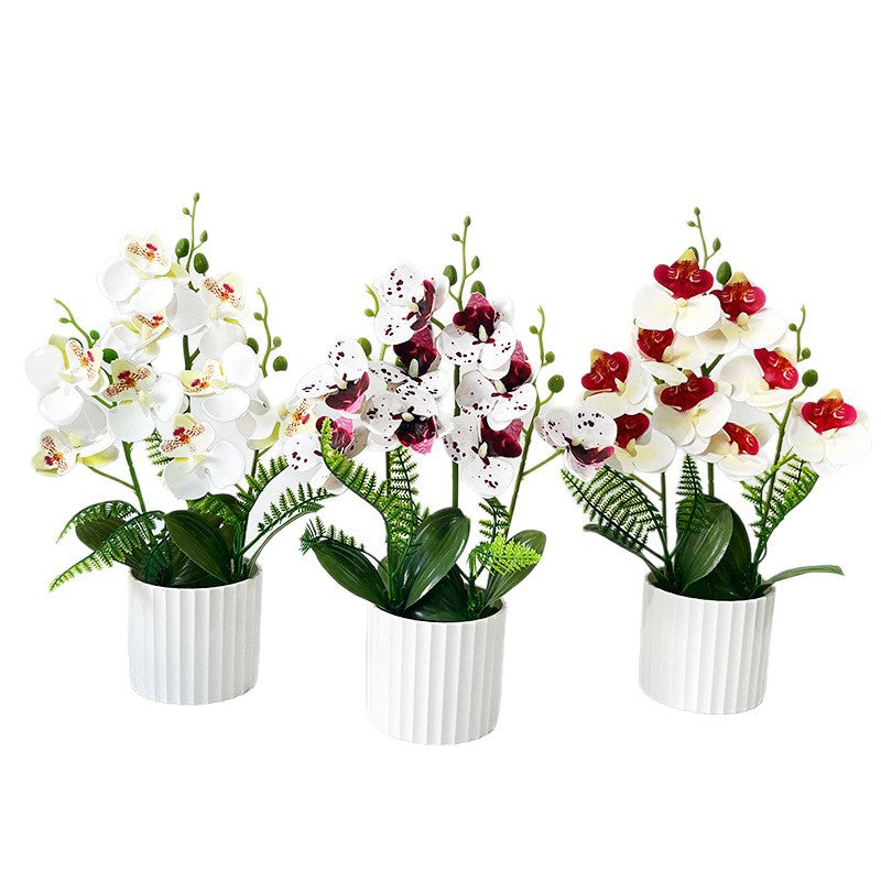 Potted Phalaenopsis Orchid with 9 Blooms, 12.4" Tall, Plastic, Includes Planter, for Home, Office, Weddings, and Events