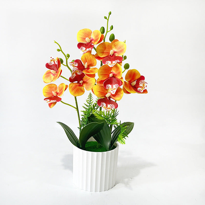 Potted Phalaenopsis Orchid with 9 Blooms, 12.4" Tall, Plastic, Includes Planter, for Home, Office, Weddings, and Events