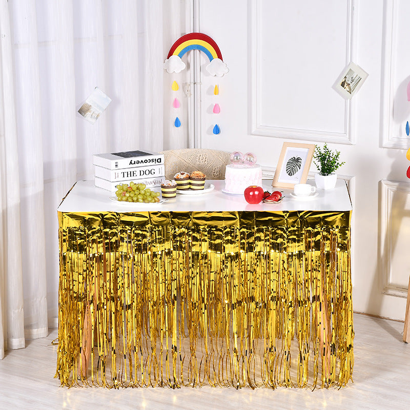 Bulk 2pcs Metallic Foil Fringe Tinsel Table Skirt Table Streamer for Wedding Birthday Parade Floats Christmas Party Decoration Wholesale
