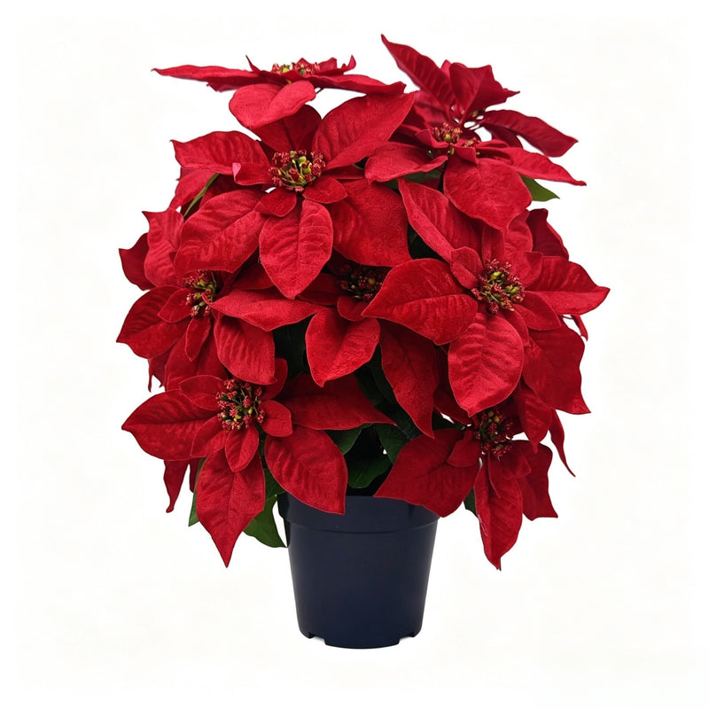 Artificial Poinsettia Bush with 20 Blooms, 19-Inch Height, Includes Pot, Perfect for Holidays, Weddings, and Home Decor