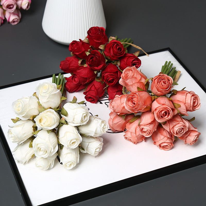 12-Bloom Artificial Rose Bouquet, Silk-Like Fabric, 10" Height, Perfect for Weddings, Events, and Home Decor