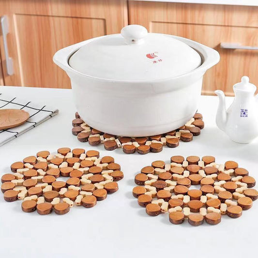 Bulk 6 Pcs Bamboo hollow-out Round Placemats Heat Insulation Coaster Wholesale