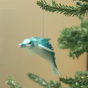 Artificial Glitter Dolphin Ornaments 12 Pcs Christmas Hanging Decorations Bulk Set