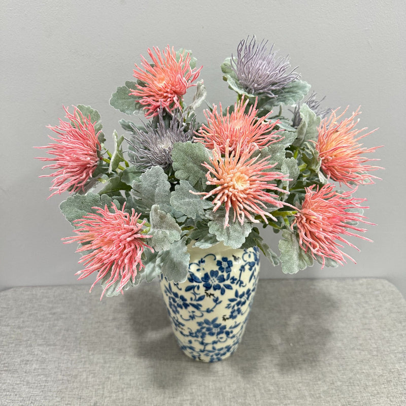 15" Artificial Eryngium Single Stem, Silk-Like Fabric, Wedding & Home Decor