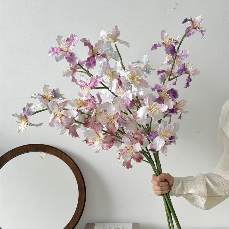 Artificial Iris Flower Bush with 9 Blooms, Silk-Like Fabric, 37" Tall, for Weddings, Home Decor, and Events