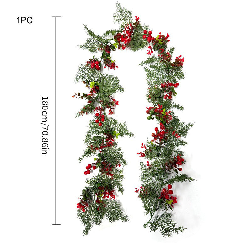 Artificial Eucalyptus Red Berry Vine with Juniper Pine Needles, Plastic Trailing Garland, Christmas & Home Decor