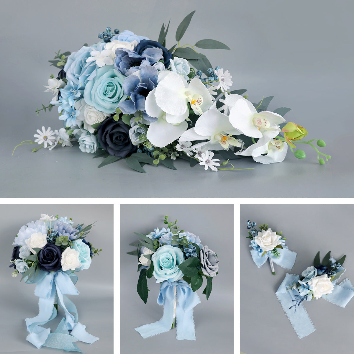Bulk Blue Wedding Bouquets 2025 Silk Bride Bridesmaid Collections Hypoallergenic Florals Boho Beach Weddings Vintage Themes Wholesale