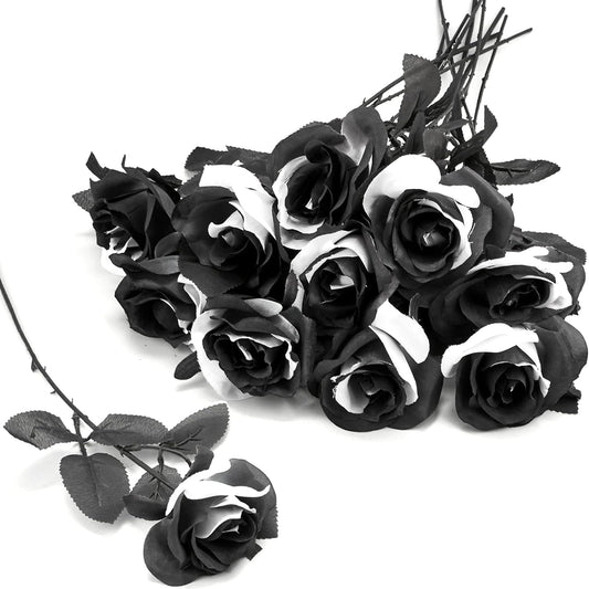 Bulk 10Pcs Black And White Roses 2025 Real Touch Silk Flowers Bridal Bouquet for Gothic Wedding Decor Hotel Arrangements Wholesale