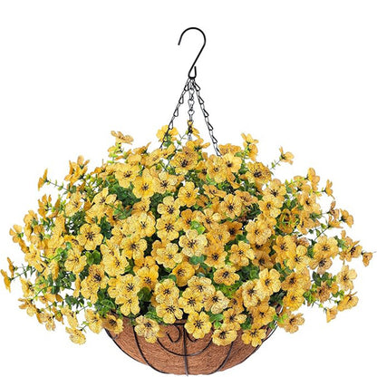 Premium Artificial Hanging Flower Basket UV-Resistant Silk Daisy Eucalyptus Outdoor Porch Patio Balcony Yard All-Weather 3D Pistil