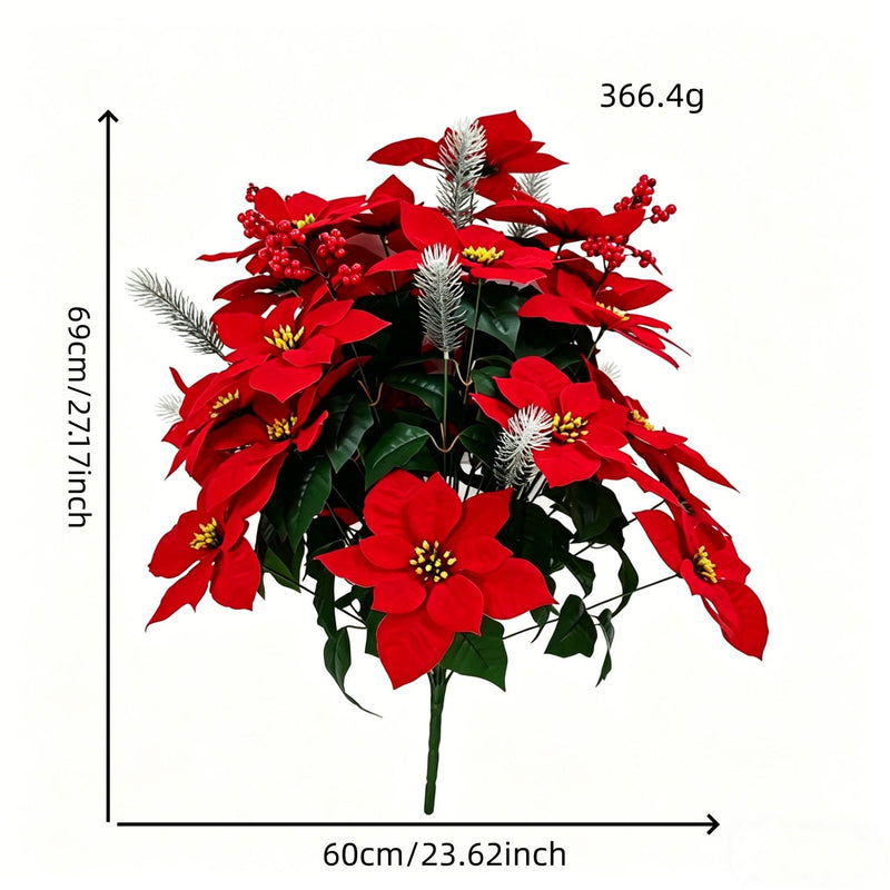 Artificial Poinsettia Bush with 36 Blooms, 14" Silk-Like Christmas Flower Arrangement for Holidays, Weddings & Home Decor